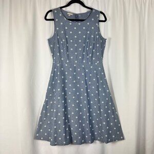 Talbots Petites Chambray Polka Dot Fit & Flare Sundress Sleeveless Cotton 8P